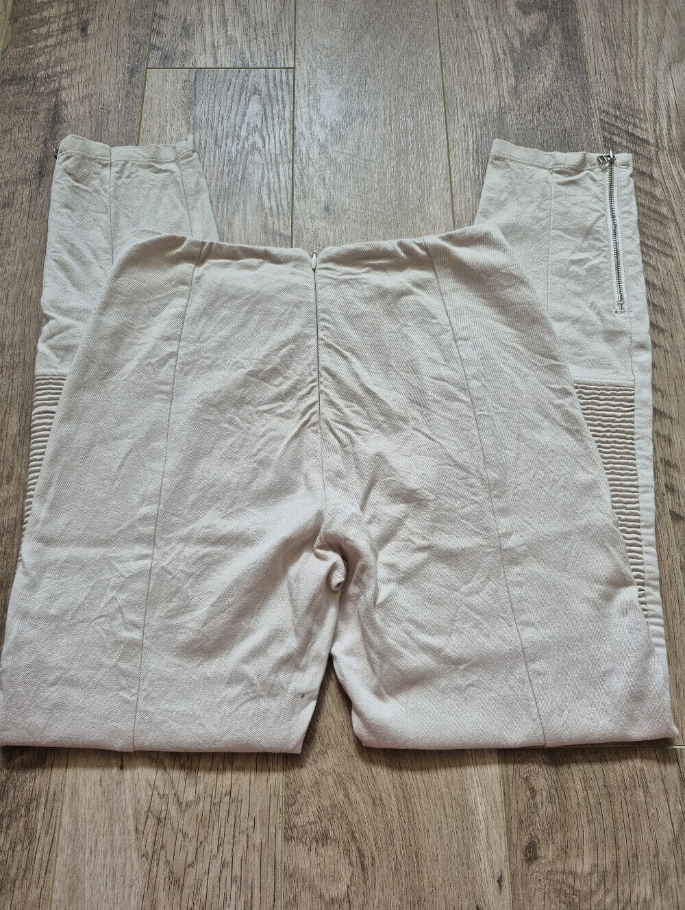 Wilfred Arirzia Women's Neutral Cream Ribbed Knee Moto Biker Skinny Pants Size 4 - Picture 7 of 7